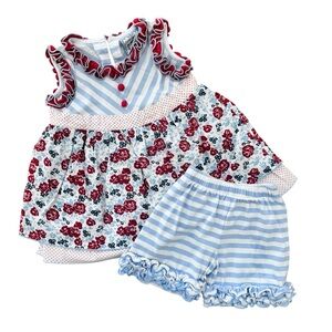 Three Sisters Red White and Blue Floral Matching Set 3T